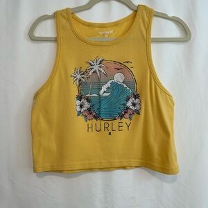 Hurley Yellow Graphic Tank Top with Beach Print